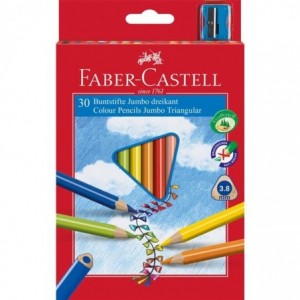 Creioane colorate, 20 culori/cutie carton, si ascutitoare, Jumbo Faber-Castell - ACOMI.ro