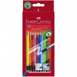 Creioane colorate 12 culori/set cu guma Eco Faber-Castell - ACOMI.ro