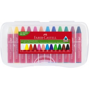 Creioane cerate 12 culori/cutie plastic, Jumbo Faber-Castell - ACOMI.ro