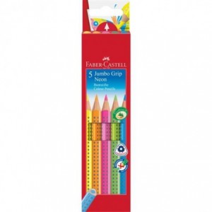 Creioane colorate 5 culori neon/set Jumbo Grip Faber-Castell - ACOMI.ro