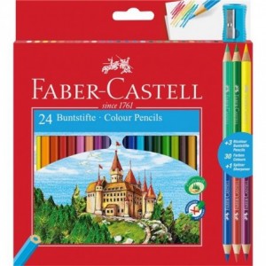 Creioane colorate 24+3 culori/set si ascutitoare Faber-Castell - ACOMI.ro