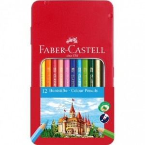 Creioane colorate 12 culori/cutie metalica,Faber-Castell - ACOMI.ro