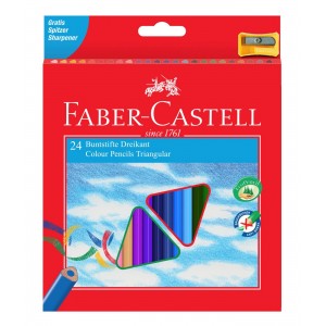 Creioane colorate triunghiulare cu ascutitoare , 24 culori/set, Eco Faber-Castell