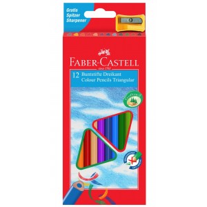 Creioane colorate triunghiulare cu ascutitoare , 12 culori/set, Eco Faber-Castell