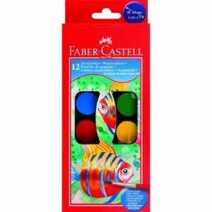 Acuarele 12 culori/set, pastila 24mm, pensula, Faber-Castell - ACOMI.ro