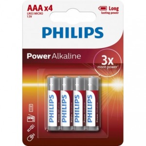 Baterie POWER ALKALINE AAA 4 buc/blister, PHILIPS - ACOMI.ro