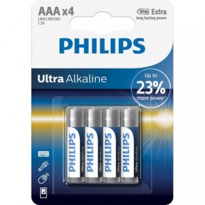 Baterie ULTRA ALKALINE AAA,4 BUC, PHILIPS - ACOMI.ro