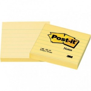 Notite adezive Post-it® liniate, 76x76 mm, galben, 100 file/buc   - ACOMI.ro